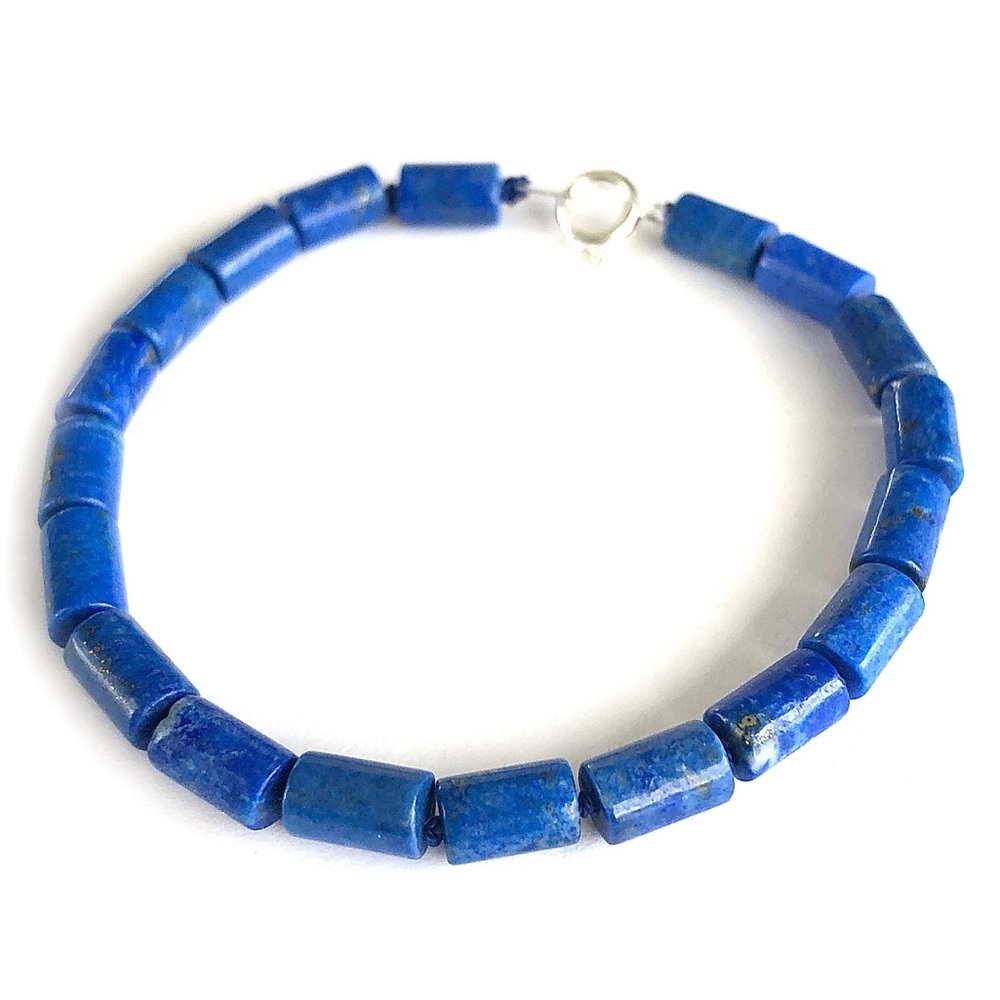 Lapis Lazuli Tube Bead Bracelet Hand Knotted Silk